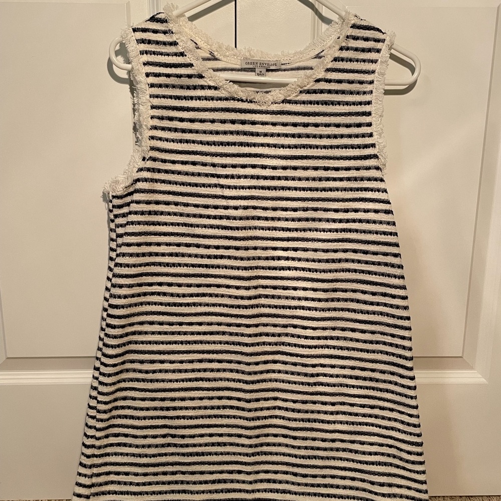 Green Envelope navy blue and white striped swimsuit coverup size M